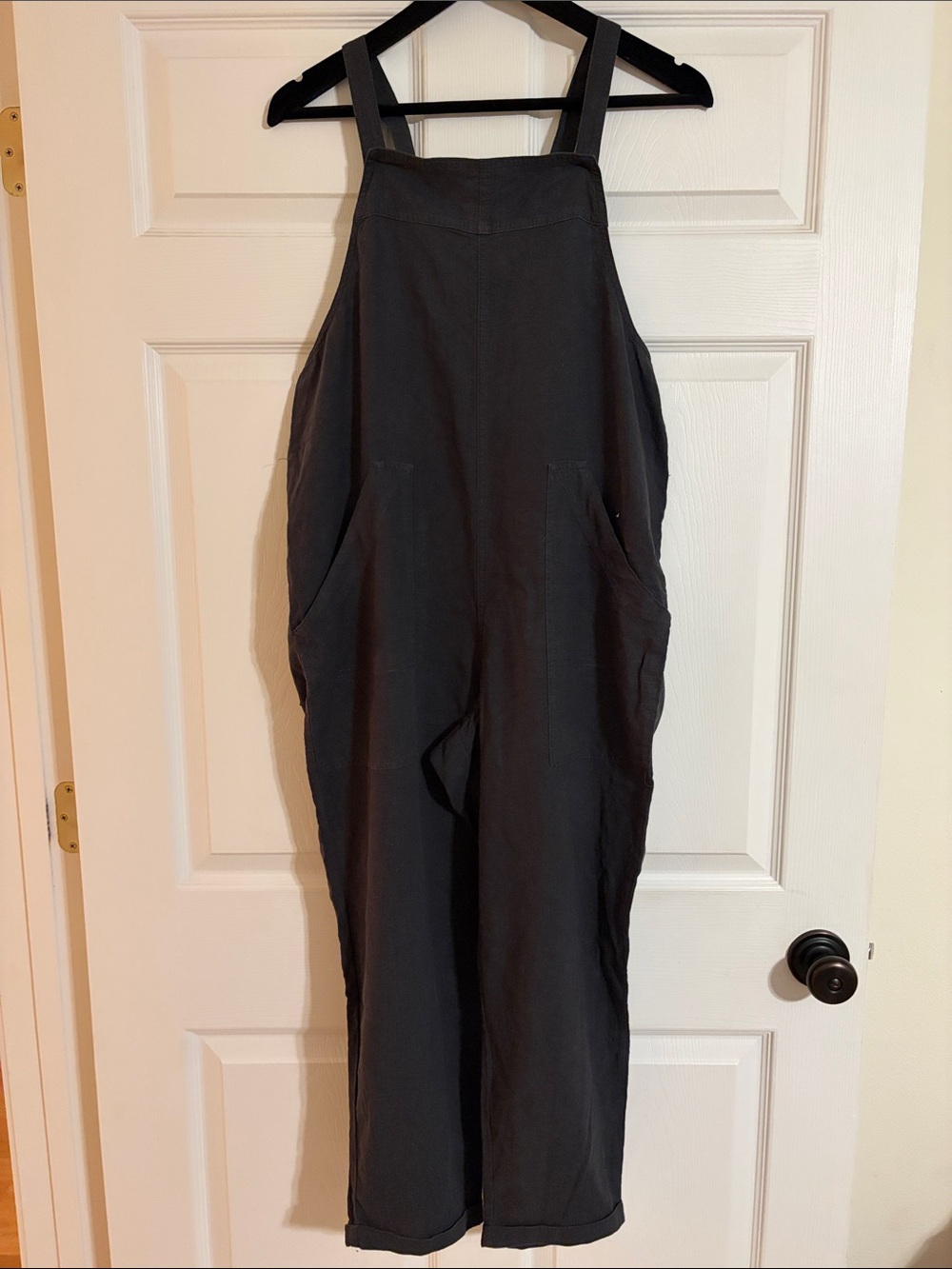Universal Thread Linen-Blend Relaxed Overalls Charcoal Black XS